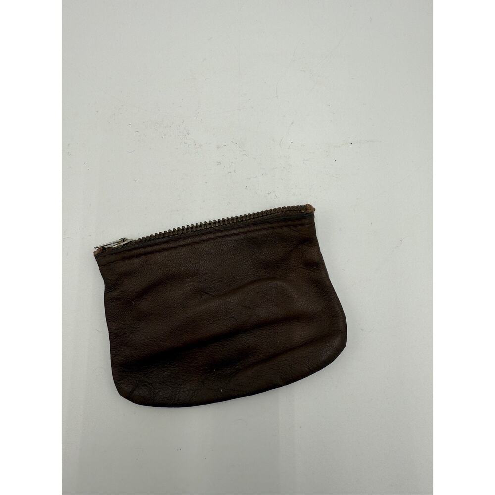 Vintage Brown Leather Coin Purse Wallet Zipper Closure 4 in Tall 3 in Wide